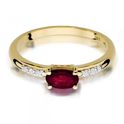 Złoty pierścionek z Rubinem 0,60ct i Brylantami żółte/białe złoto próby 585